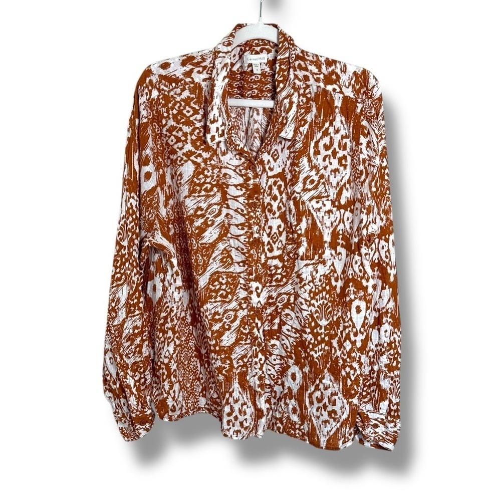 Garnet Hill Ikat Linen Button Down Shirt Size 18